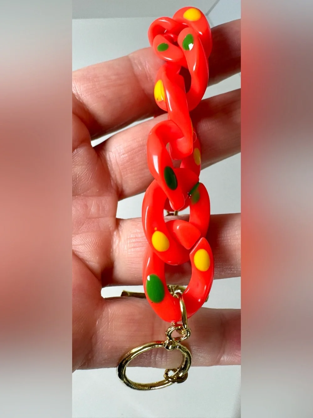Bright Orange Acrylic Chunky Chain Bracelet with Yellow & Green Accents #1740